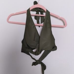 Unbranded Olive Green Army Green Halter Style Twist Front Bikini Top Size Large